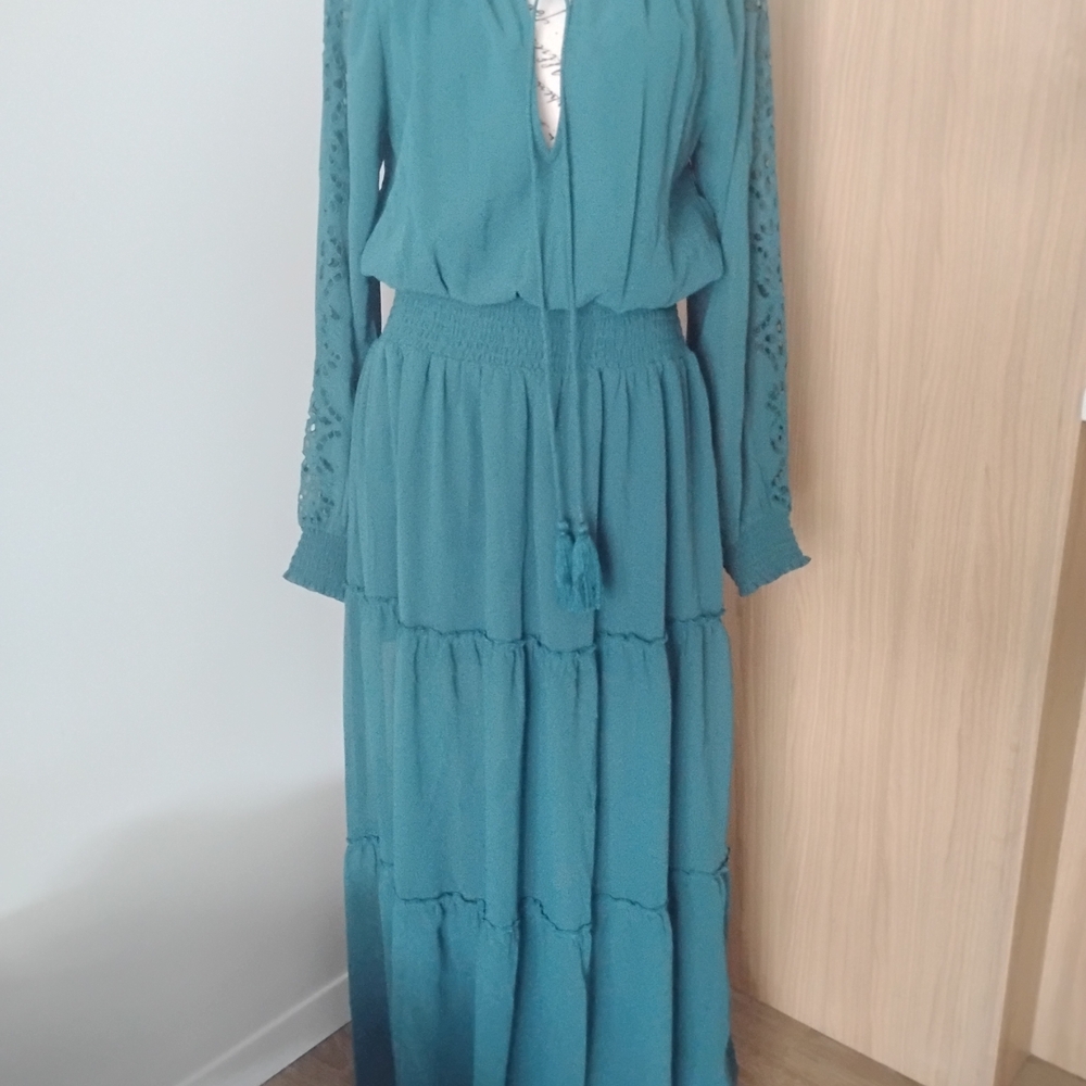 Chic Teal Long Sleeve Maxi Dress - Picture 6 of 6